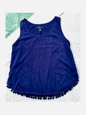 Lilly Pulitzer Navy Pom Pom Tank Top Sleeveless Cotton Tee Sz M